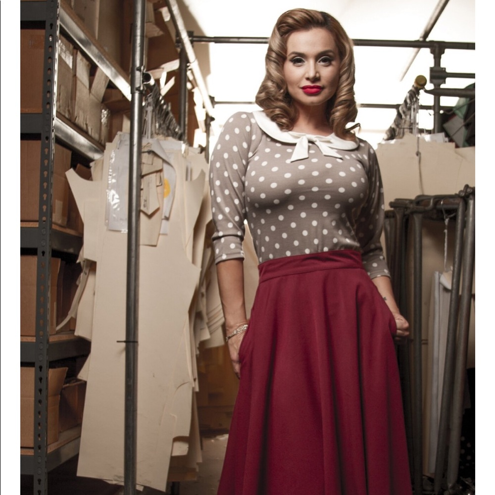 Burgundy High Waist Circle Skirt